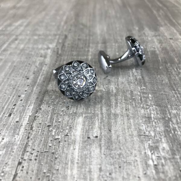 Boutons de manchette argent strass floral