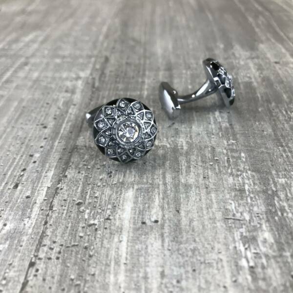 Boutons de manchette argent strass floral