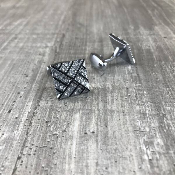Boutons de manchette argent strass pyramidale