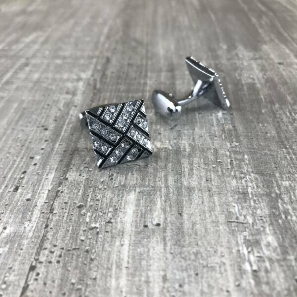 Boutons de manchette argent strass pyramidale