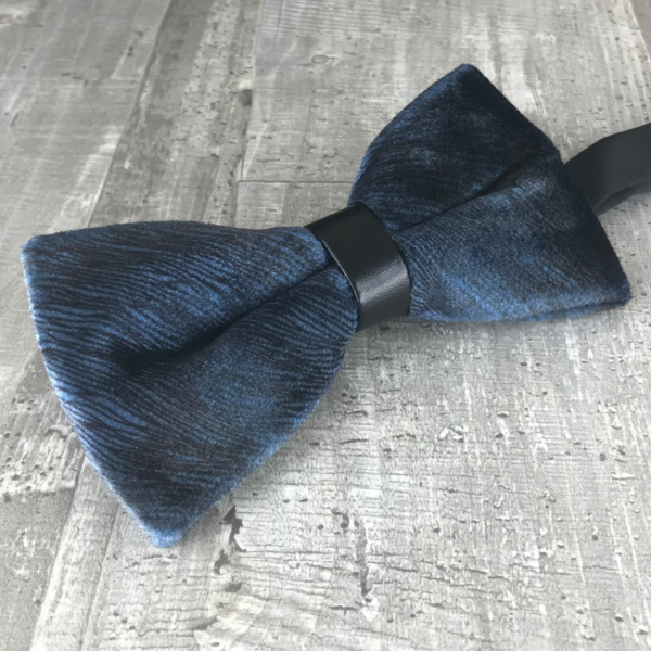 Nœud papillon en velours Plume bleue canard