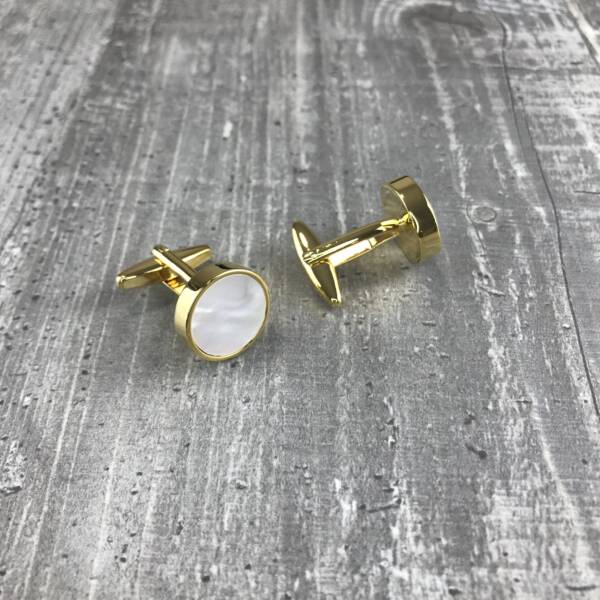 Boutons de manchette ronds nacre et or