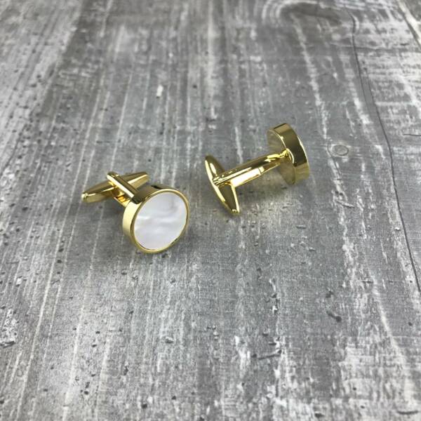 Boutons de manchette ronds nacre et or