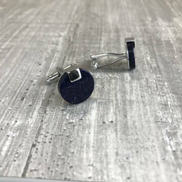 Boutons de manchette ronds argents et bleus pailletés