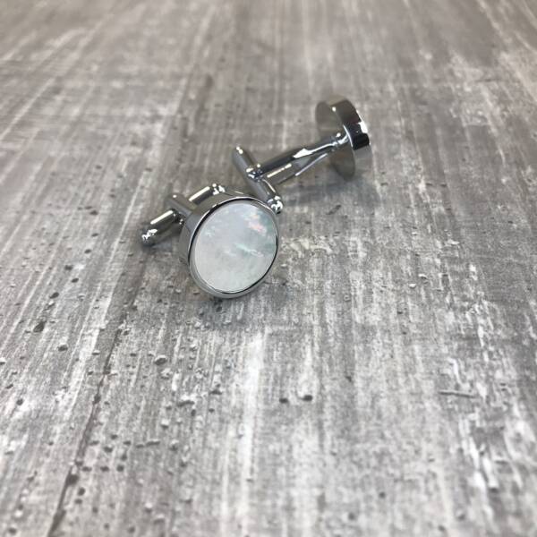 Boutons de manchette ronds argents et nacres