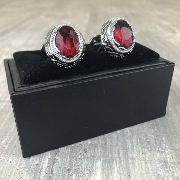 Boutons de manchette strass rouge
