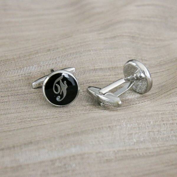 Boutons de manchette argent et noir F