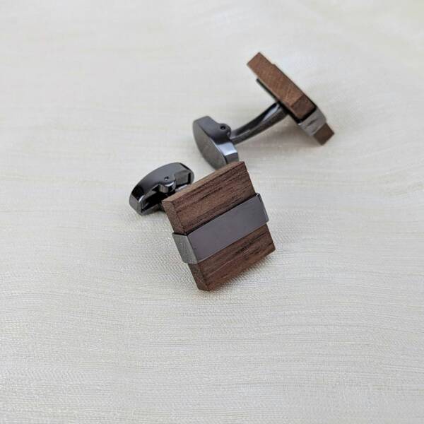 Boutons de manchette en bois carré et gris anthracite