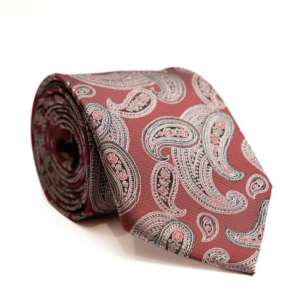 Cravate Paisley noir sur rouge