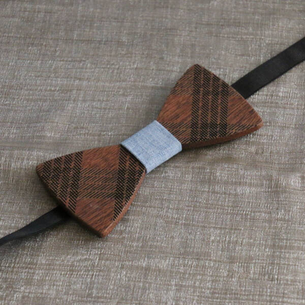 Nœud papillon en bois à carreaux