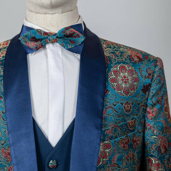 Costume bleu à motif fleuris mariage 2 pièces