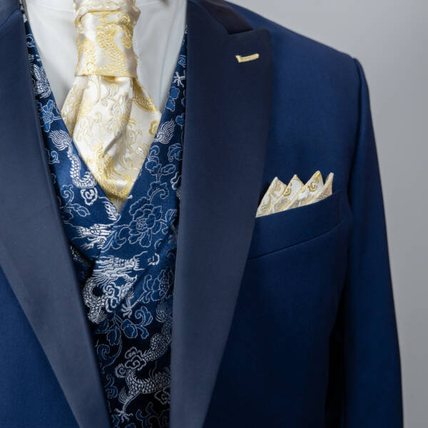 Costume smoking redingote bleu 3 pièces