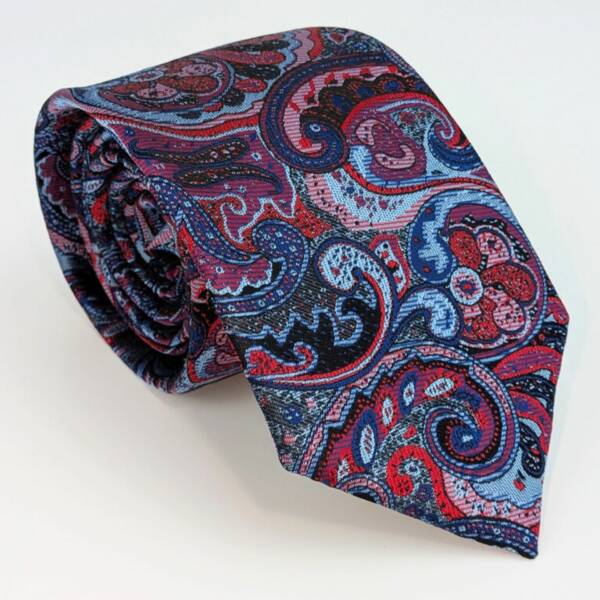 Cravate bordeaux Paisley bleu