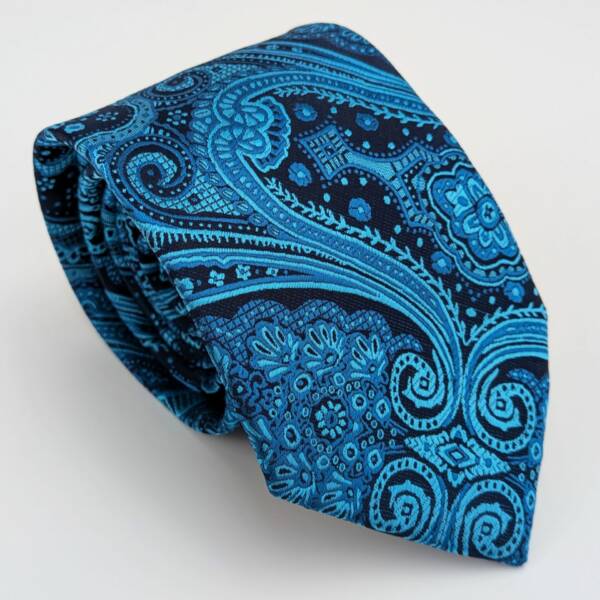 Cravate Bleu Turquoise Paisley