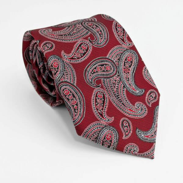 Cravate Paisley noir sur rouge