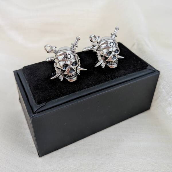 Boutons de manchette argent tête de mort